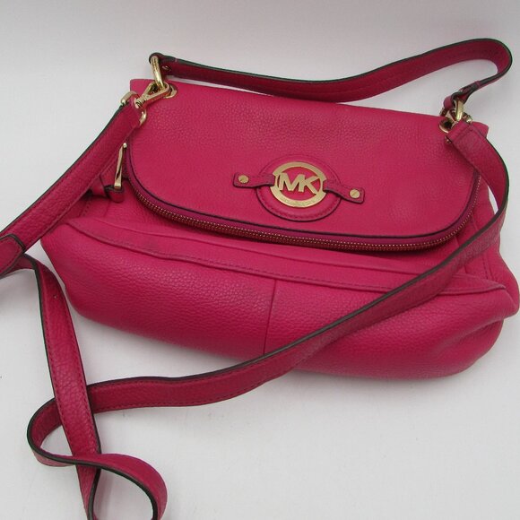Michael Kors Pink Pebbled Leather Purse With Shoulder Straps Crossbody